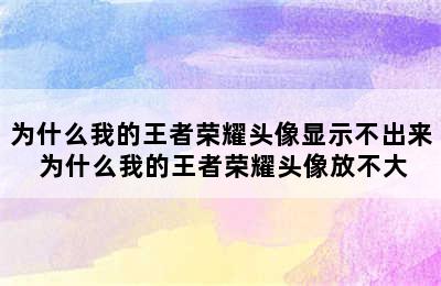 为什么我的王者荣耀头像显示不出来 为什么我的王者荣耀头像放不大